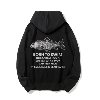 Born to swim Printed Back Cotton Hoodie