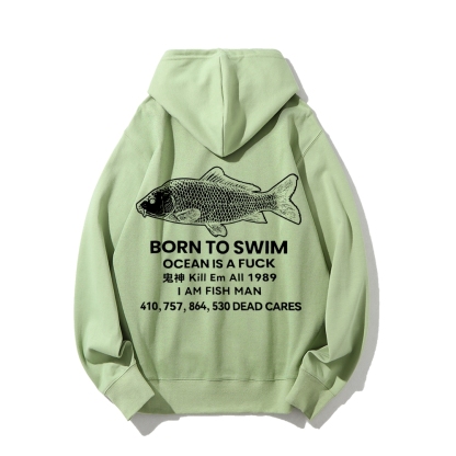 Born to swim Printed Back Cotton Hoodie