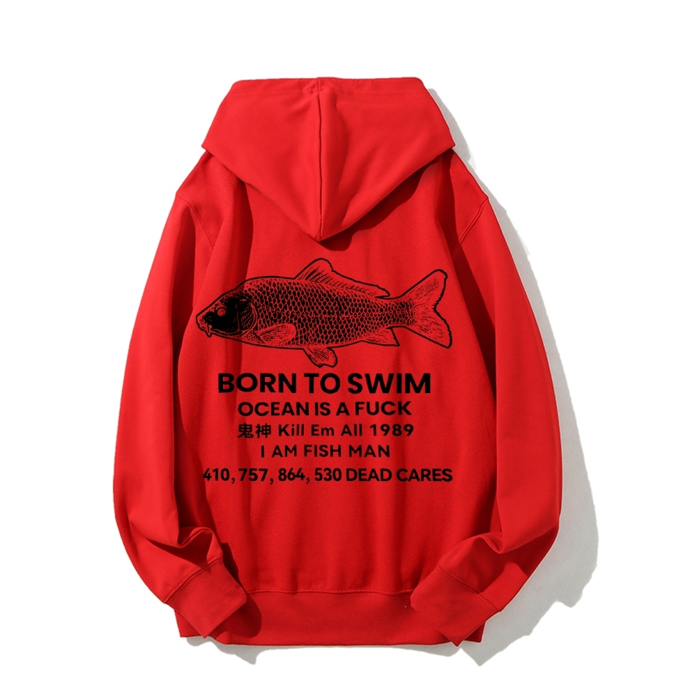 Born to swim Printed Back Cotton Hoodie