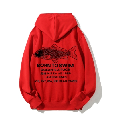 Born to swim Printed Back Cotton Hoodie