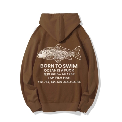 Born to swim Printed Back Cotton Hoodie