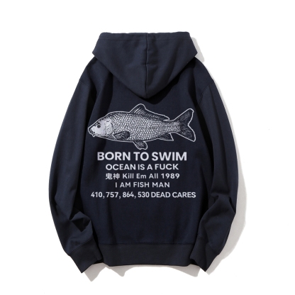 Born to swim Printed Back Cotton Hoodie