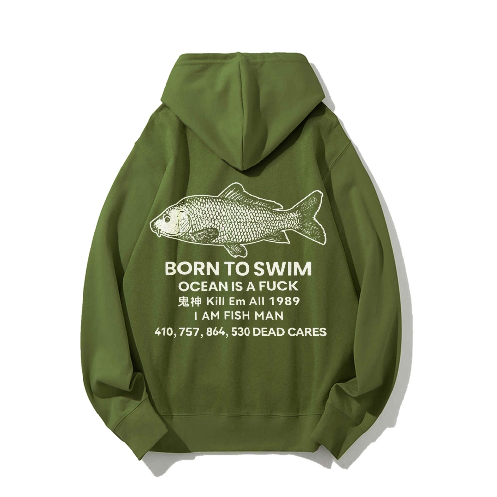 Born to swim Printed Back Cotton Hoodie
