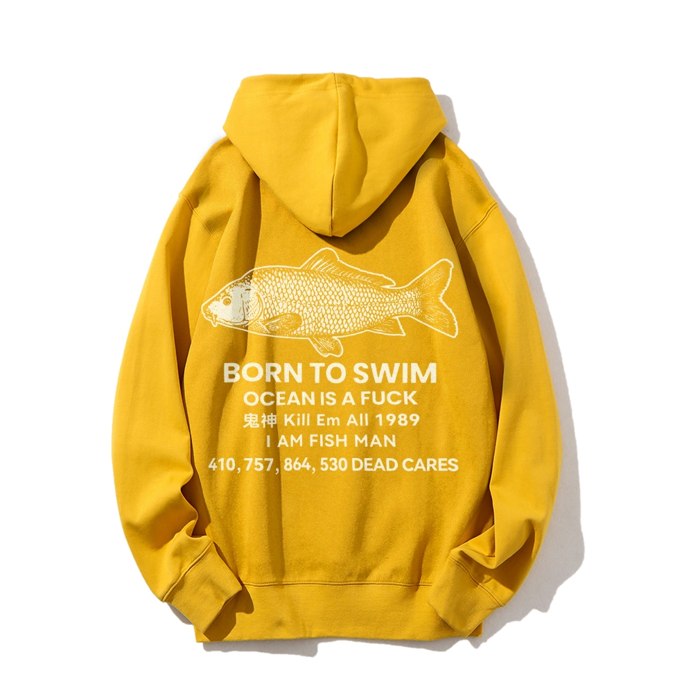 Born to swim Printed Back Cotton Hoodie