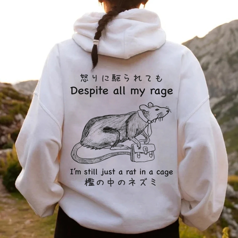 Despite all my rage,I'm still just a rat in a cage Printed Back Cotton Hoodie