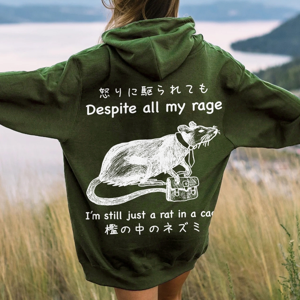 Despite all my rage,I'm still just a rat in a cage Printed Back Cotton Hoodie