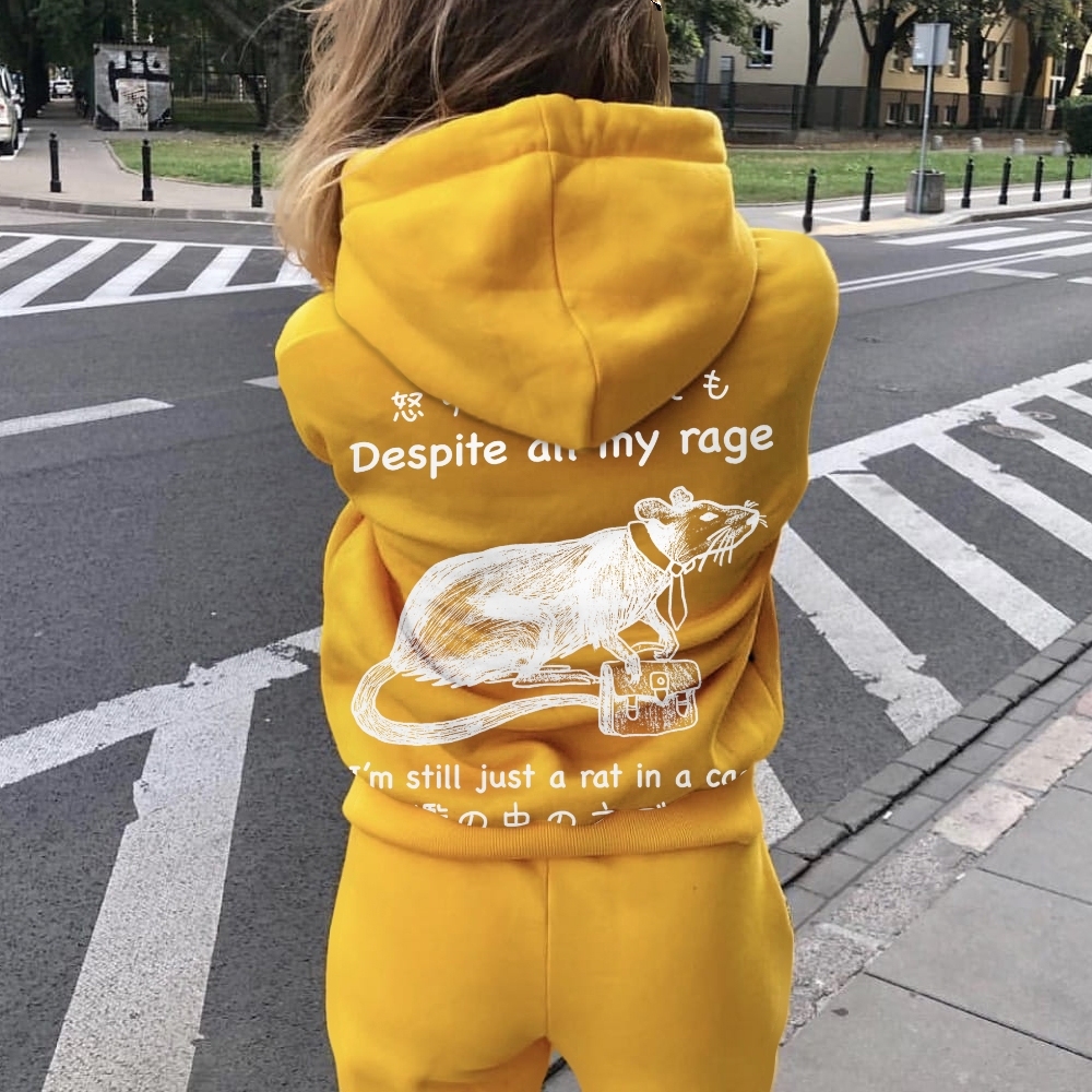 Despite all my rage,I'm still just a rat in a cage Printed Back Cotton Hoodie