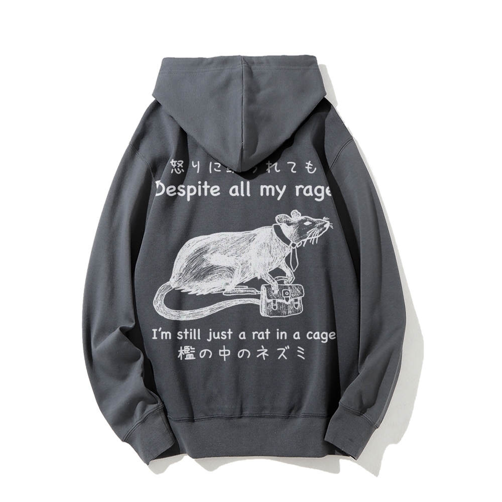 Despite all my rage,I'm still just a rat in a cage Printed Back Cotton Hoodie
