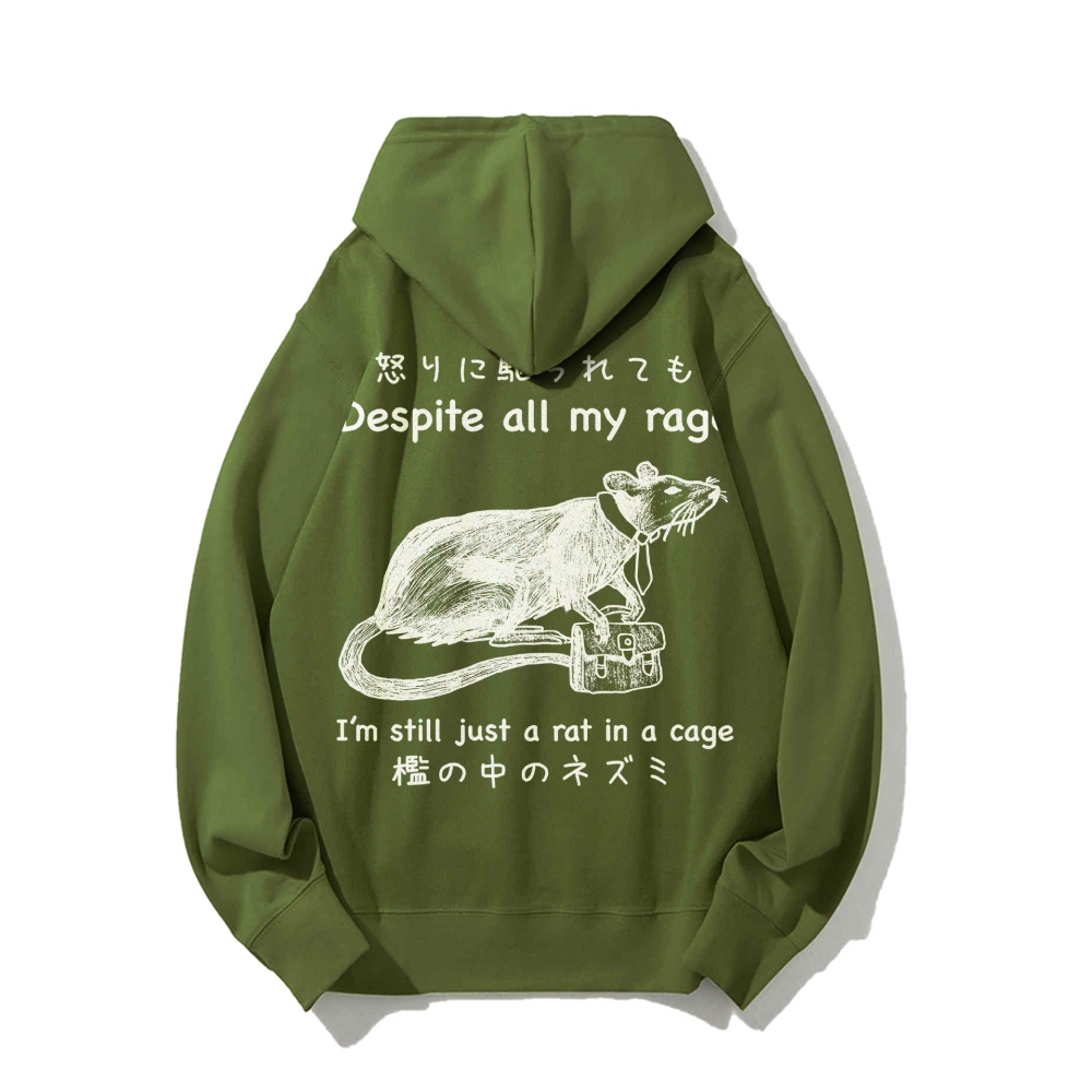Despite all my rage,I'm still just a rat in a cage Printed Back Cotton Hoodie