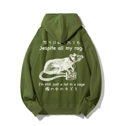 Despite all my rage,I'm still just a rat in a cage Printed Back Cotton Hoodie