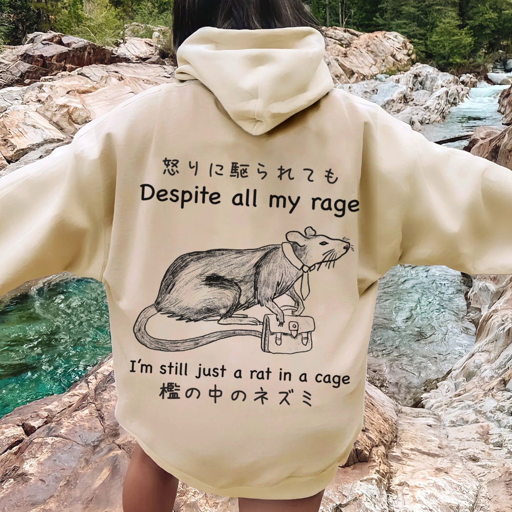 Despite all my rage,I'm still just a rat in a cage Printed Back Cotton Hoodie