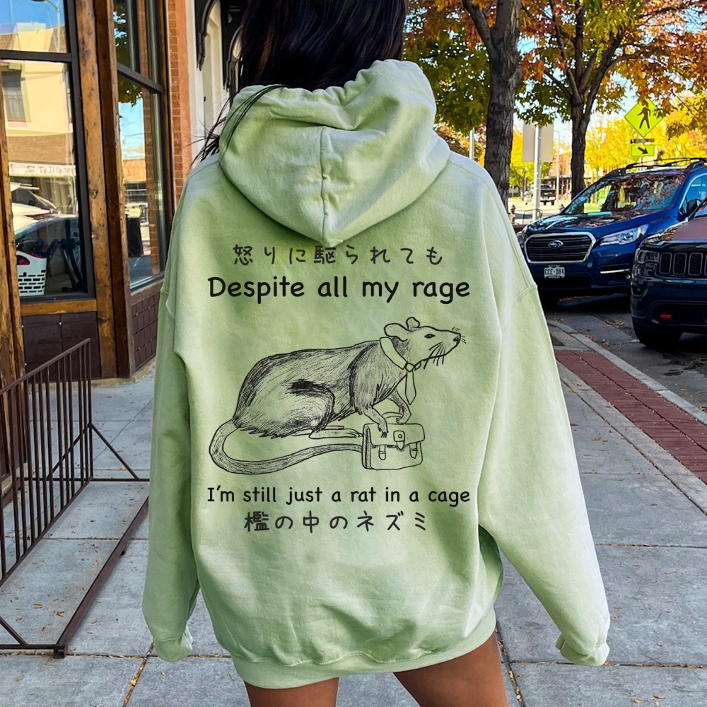 Despite all my rage,I'm still just a rat in a cage Printed Back Cotton Hoodie