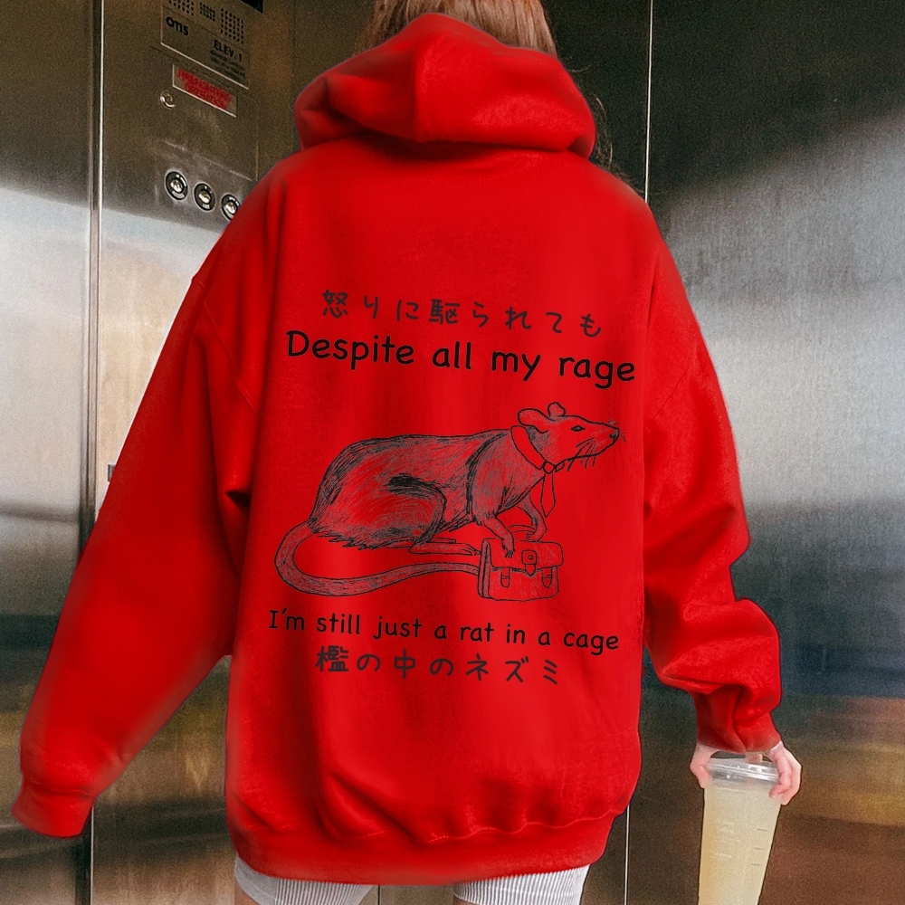Despite all my rage,I'm still just a rat in a cage Printed Back Cotton Hoodie