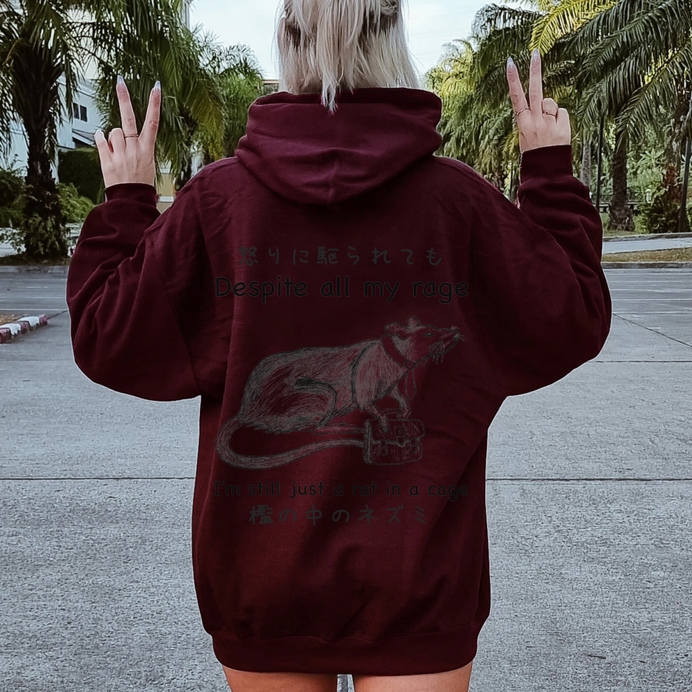 Despite all my rage,I'm still just a rat in a cage Printed Back Cotton Hoodie