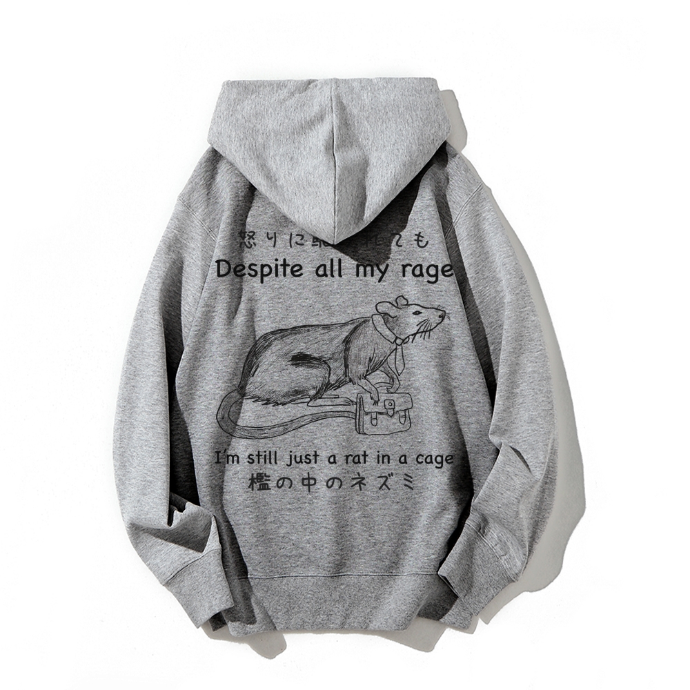 Despite all my rage,I'm still just a rat in a cage Printed Back Cotton Hoodie