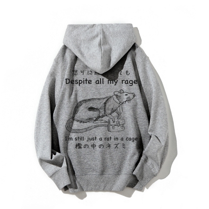 Despite all my rage,I'm still just a rat in a cage Printed Back Cotton Hoodie