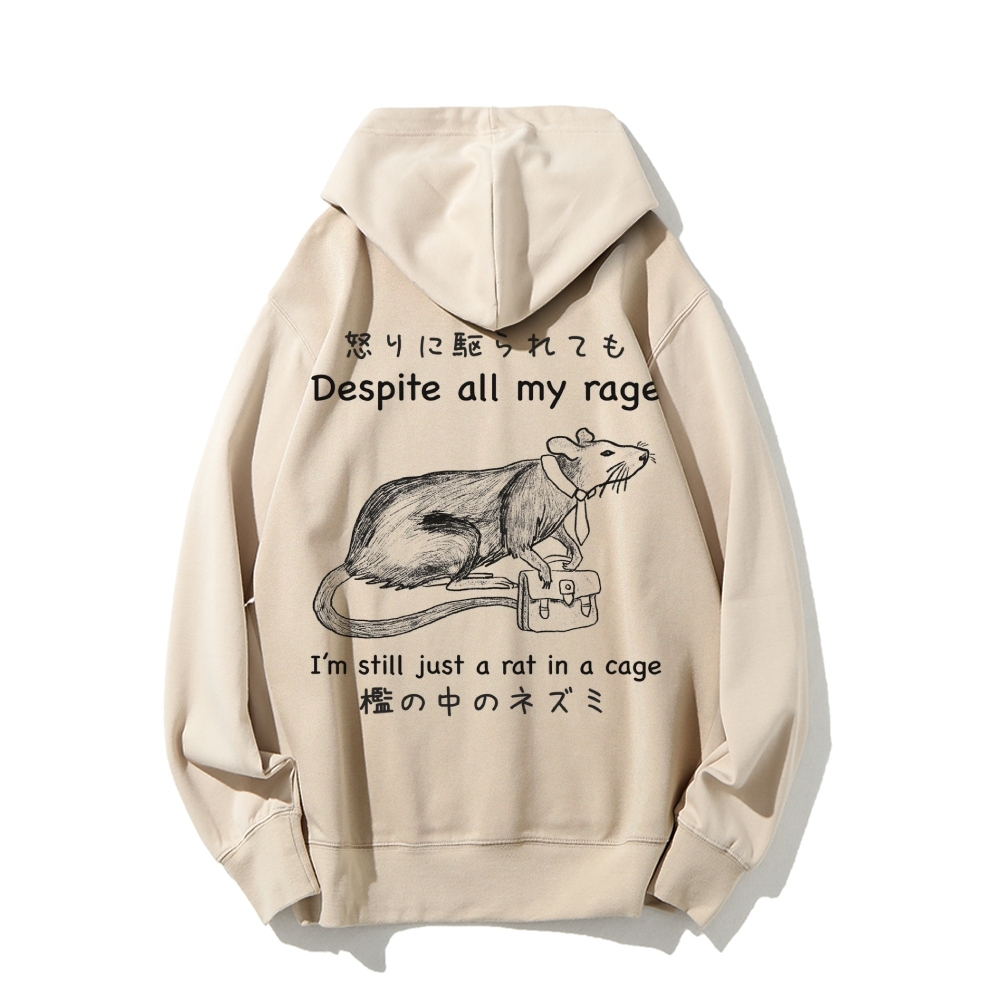 Despite all my rage,I'm still just a rat in a cage Printed Back Cotton Hoodie