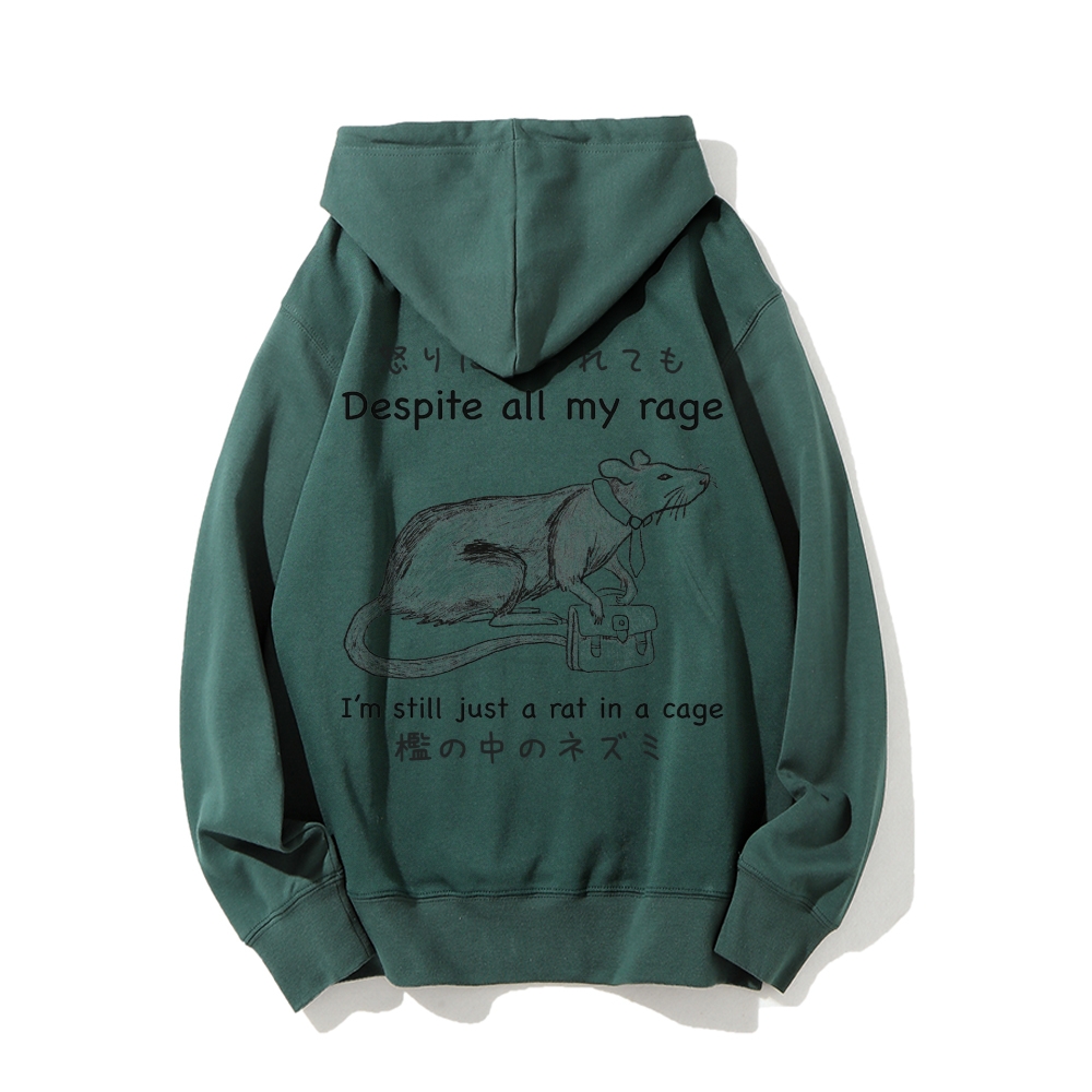 Despite all my rage,I'm still just a rat in a cage Printed Back Cotton Hoodie