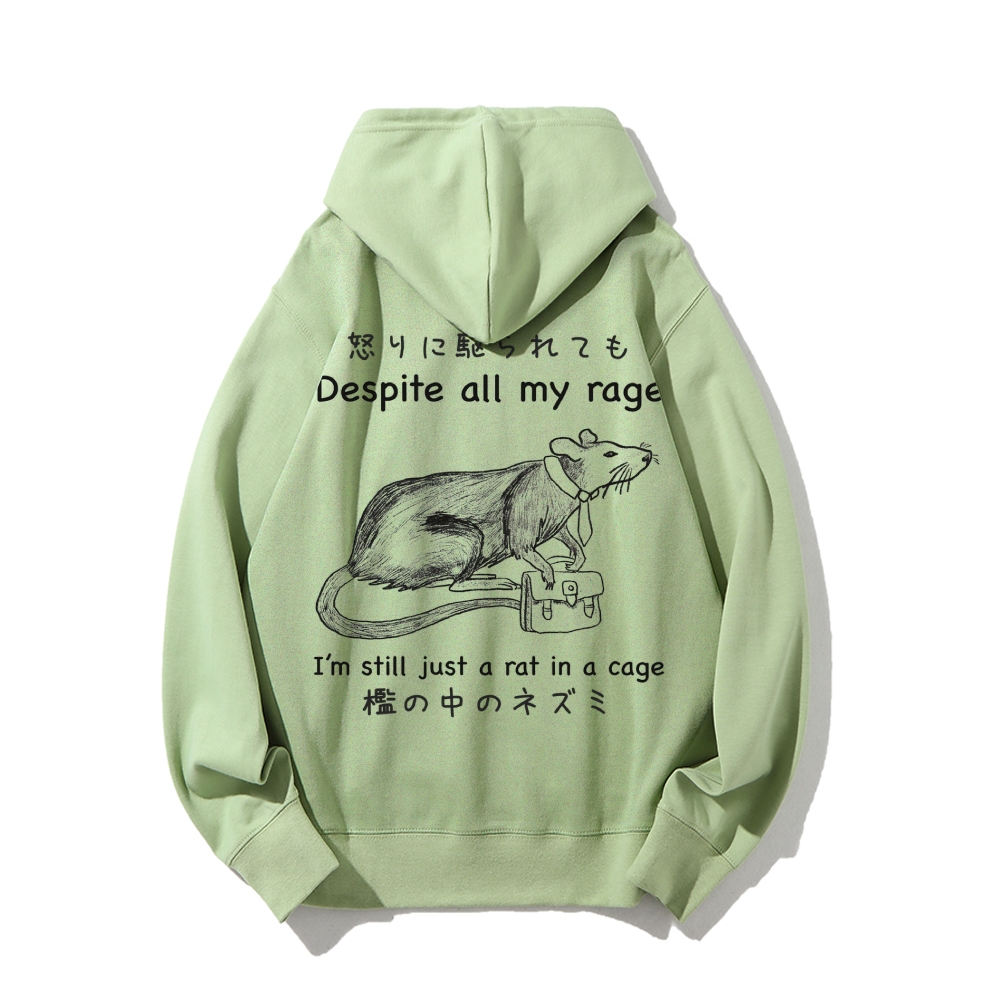 Despite all my rage,I'm still just a rat in a cage Printed Back Cotton Hoodie