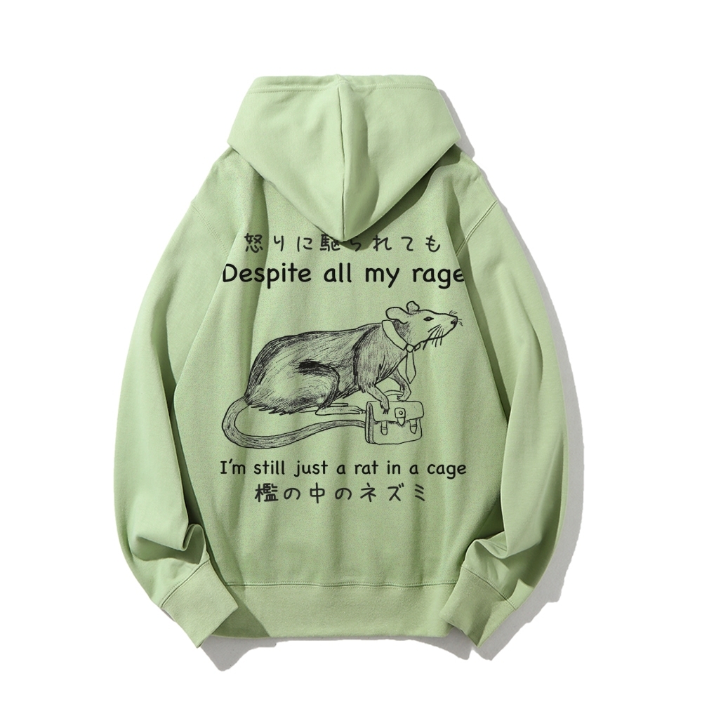 Despite all my rage,I'm still just a rat in a cage Printed Back Cotton Hoodie