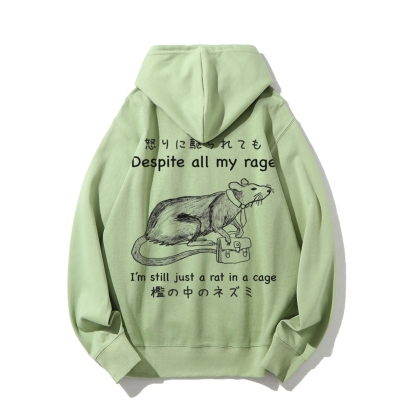 Despite all my rage,I'm still just a rat in a cage Printed Back Cotton Hoodie