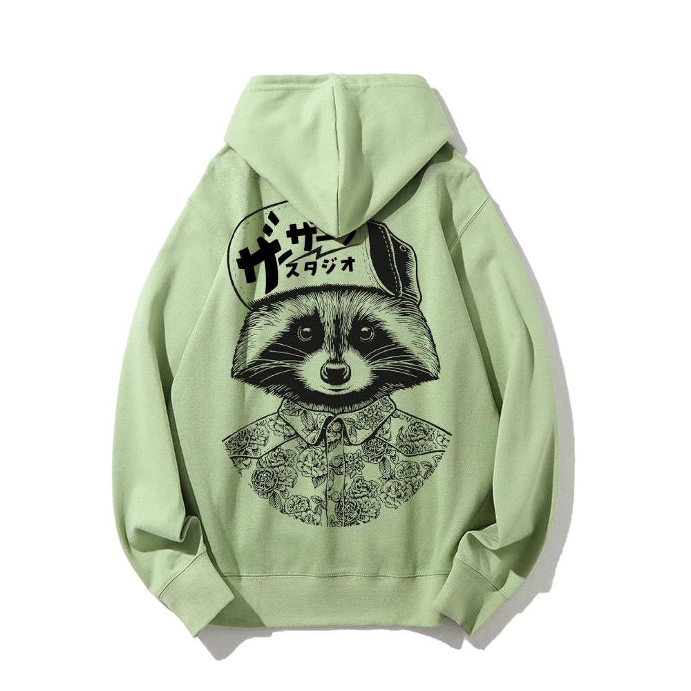 Street Style Raccoon Printed Back Cotton Hoodie