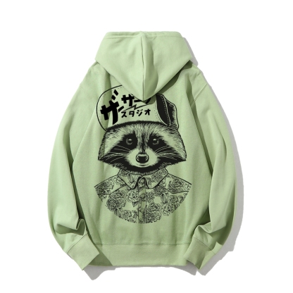Street Style Raccoon Printed Back Cotton Hoodie