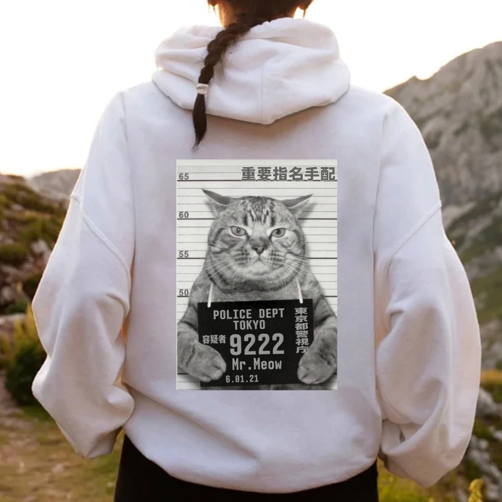Cat Prisoner Printed Back Cotton Hoodie