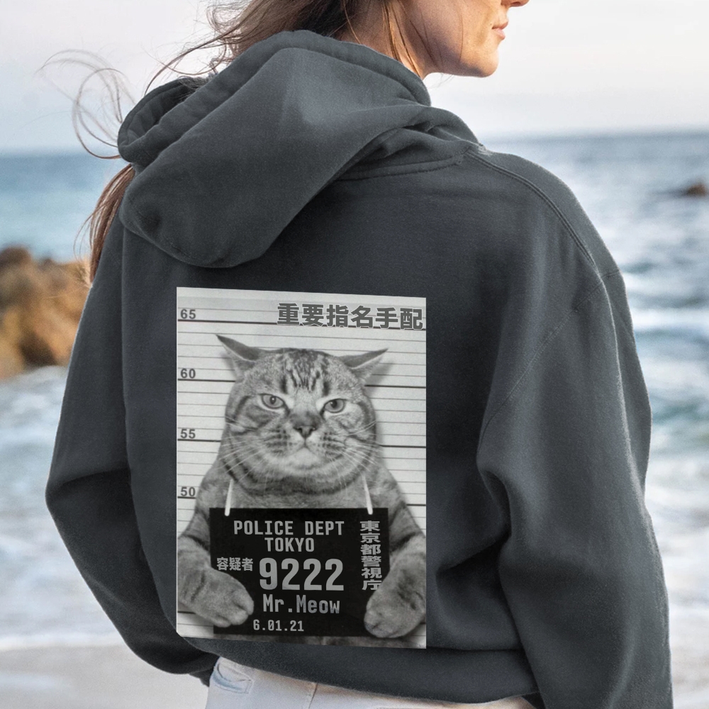 Cat Prisoner Printed Back Cotton Hoodie