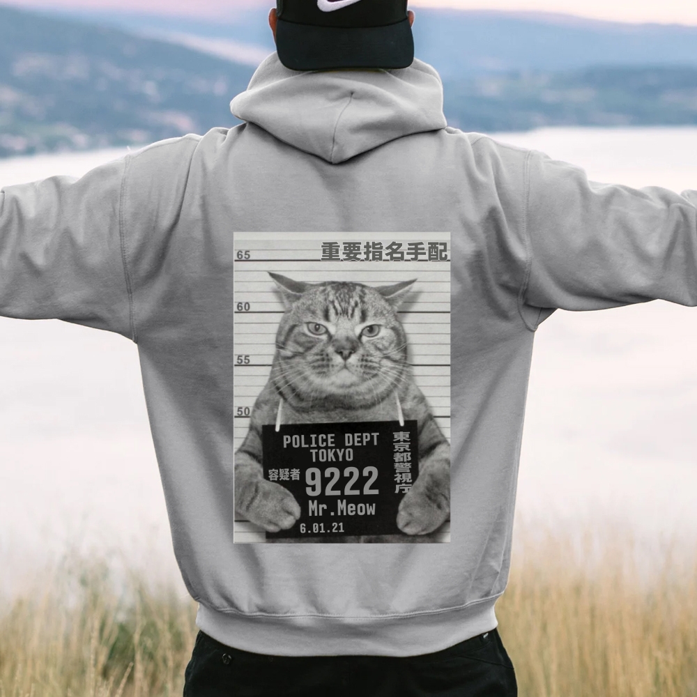 Cat Prisoner Printed Back Cotton Hoodie