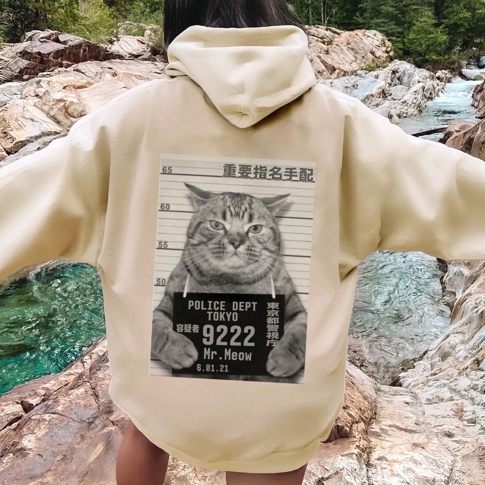Cat Prisoner Printed Back Cotton Hoodie