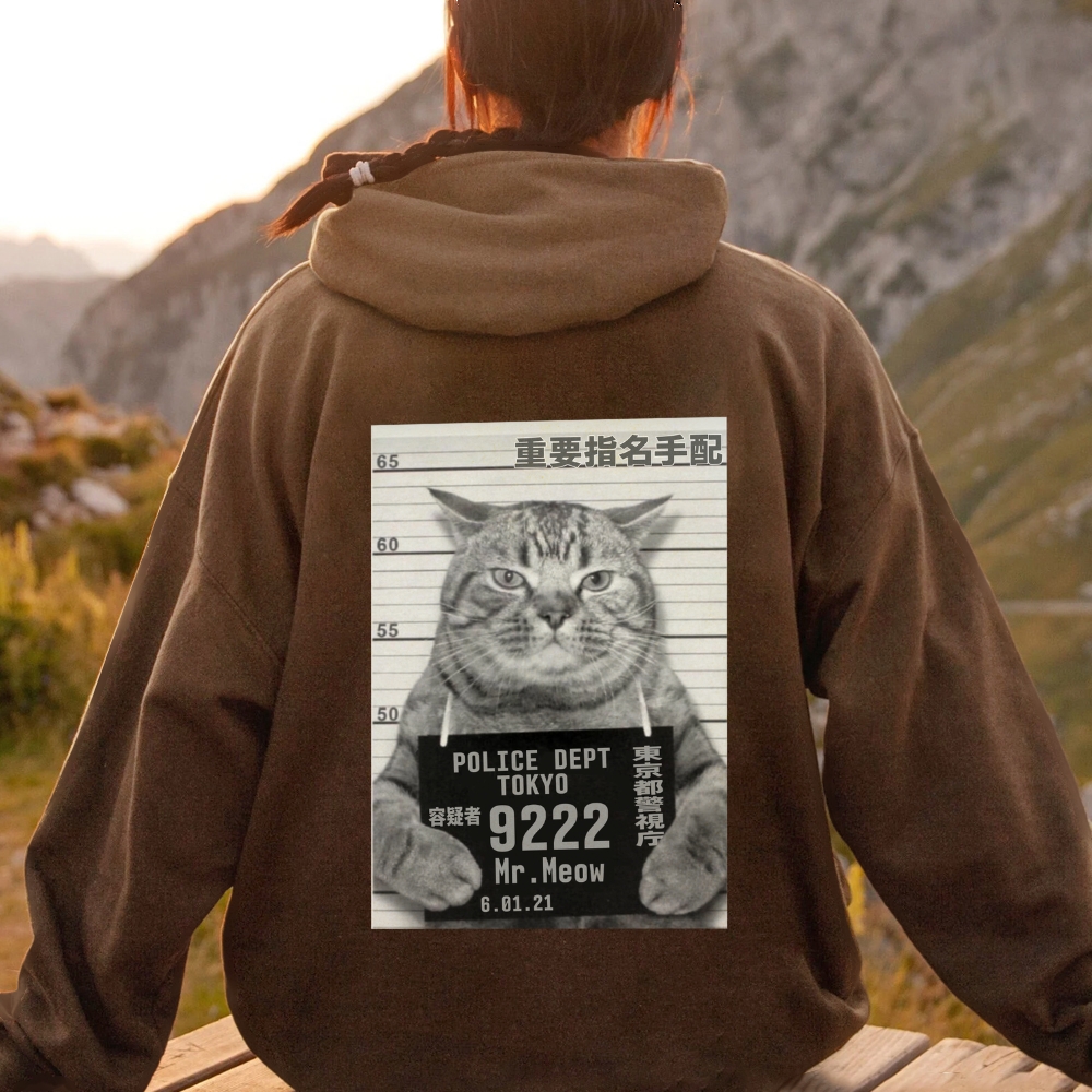 Cat Prisoner Printed Back Cotton Hoodie