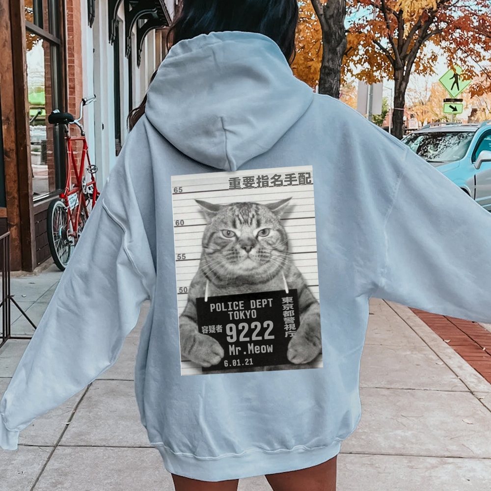 Cat Prisoner Printed Back Cotton Hoodie
