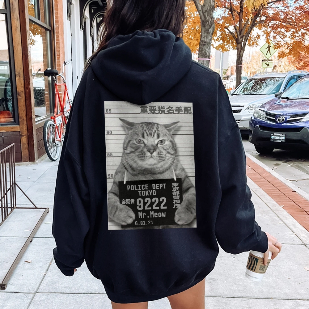 Cat Prisoner Printed Back Cotton Hoodie