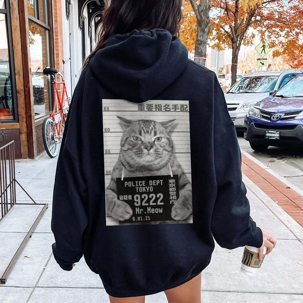 Cat Prisoner Printed Back Cotton Hoodie