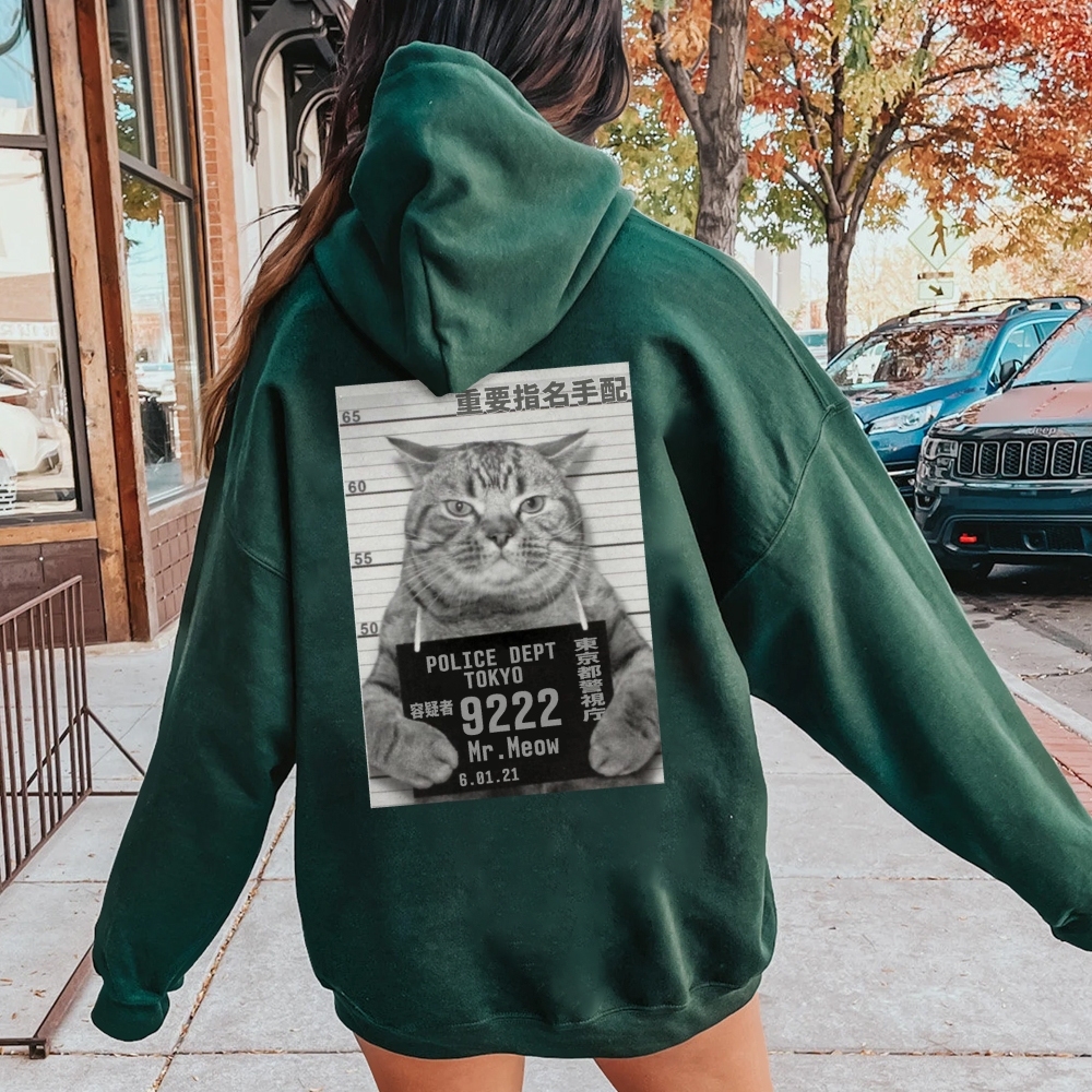 Cat Prisoner Printed Back Cotton Hoodie