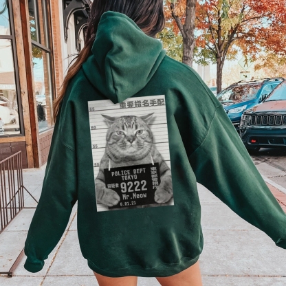 Cat Prisoner Printed Back Cotton Hoodie
