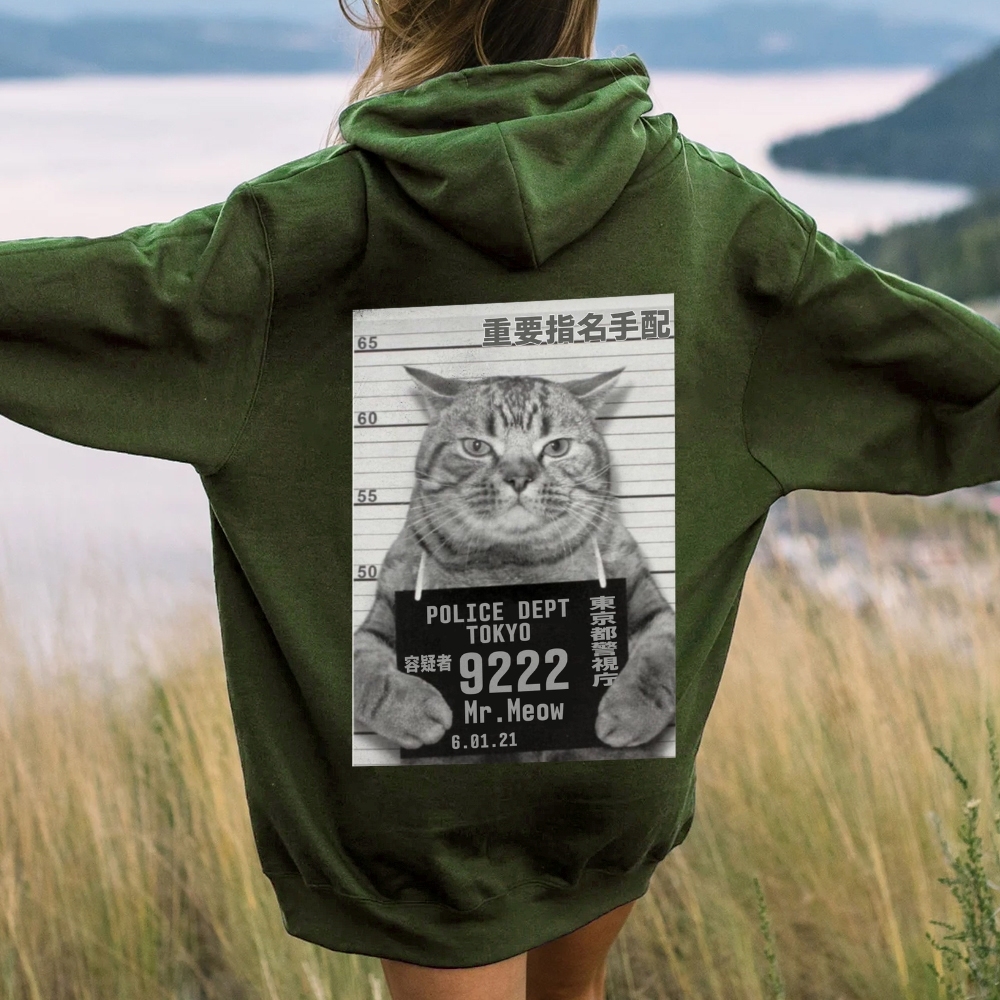 Cat Prisoner Printed Back Cotton Hoodie
