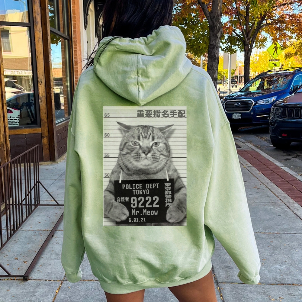 Cat Prisoner Printed Back Cotton Hoodie