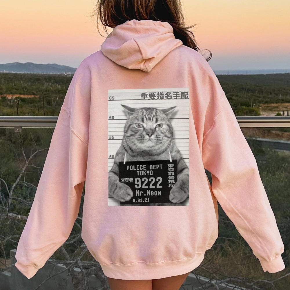 Cat Prisoner Printed Back Cotton Hoodie