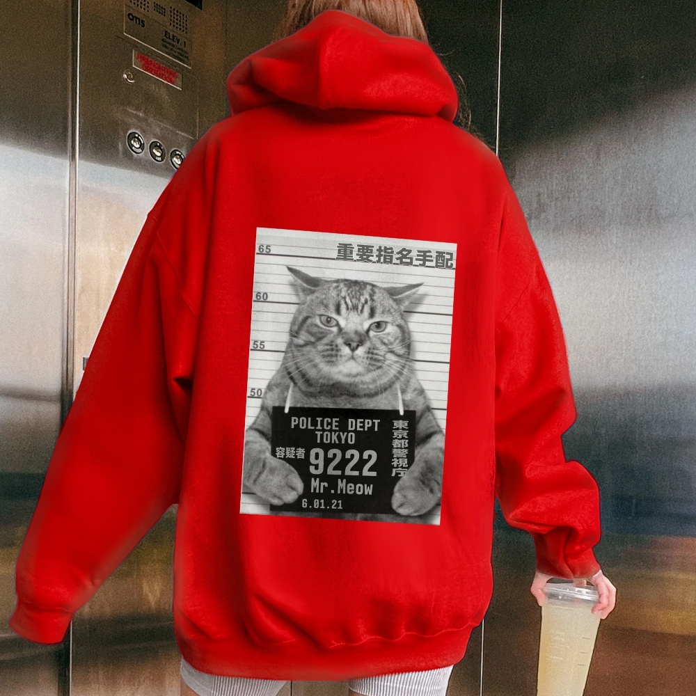 Cat Prisoner Printed Back Cotton Hoodie