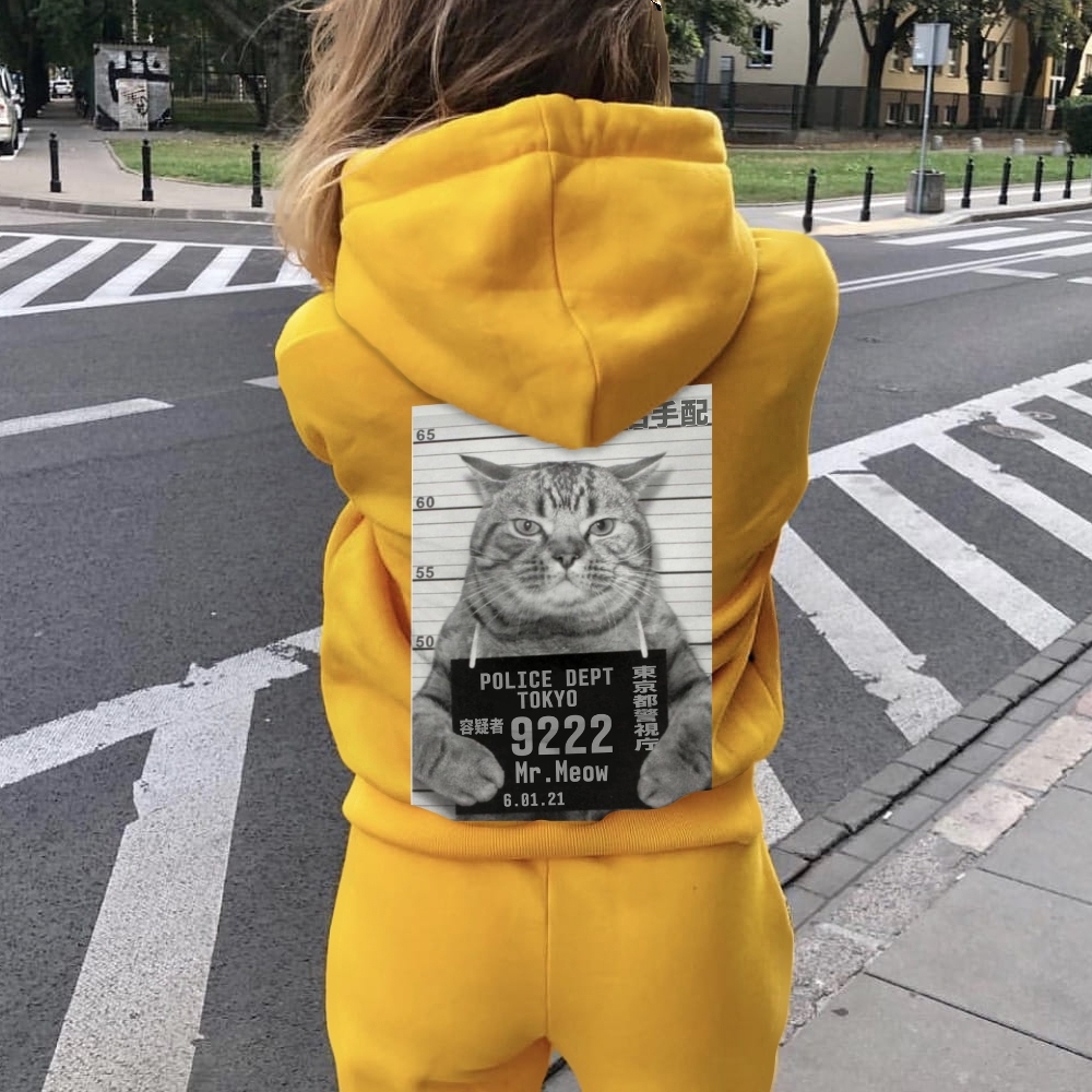 Cat Prisoner Printed Back Cotton Hoodie