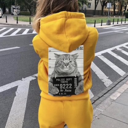 Cat Prisoner Printed Back Cotton Hoodie