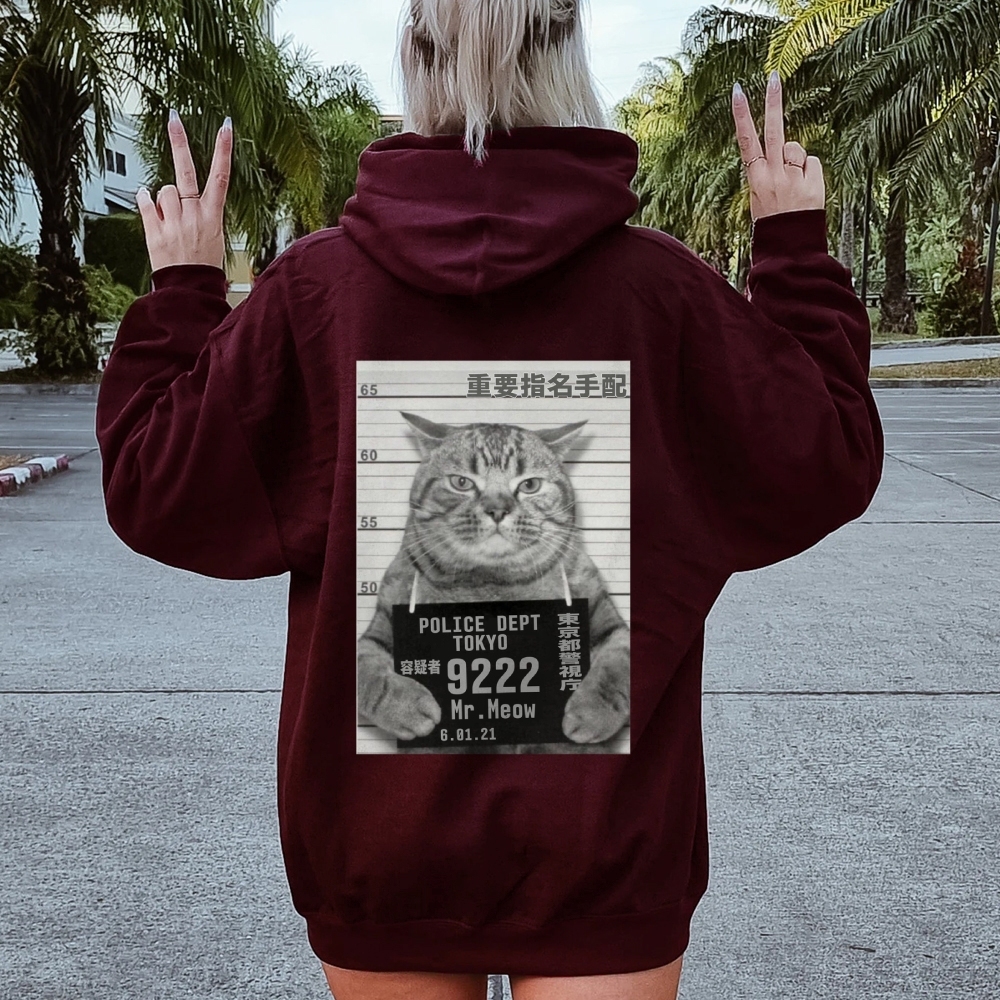 Cat Prisoner Printed Back Cotton Hoodie