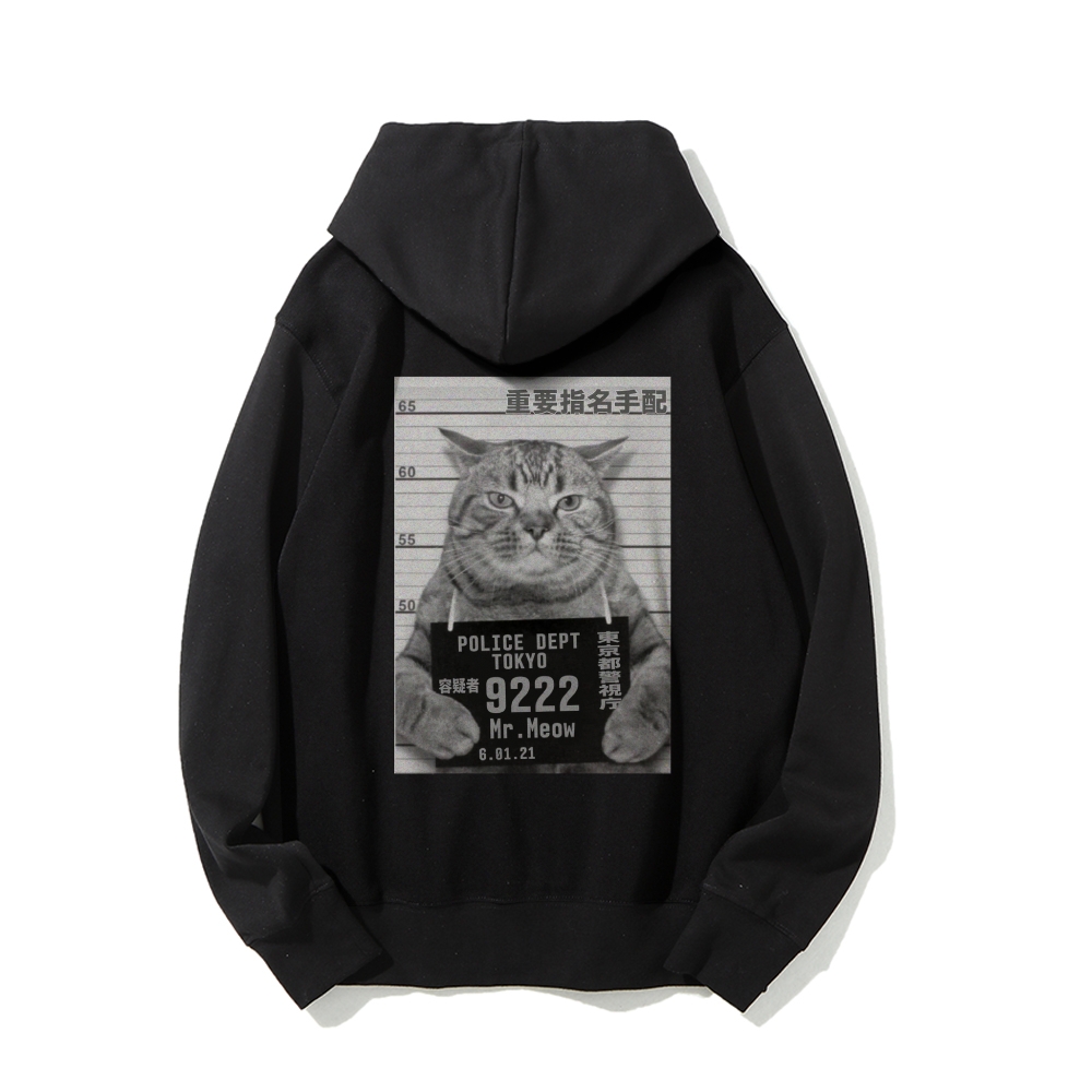 Cat Prisoner Printed Back Cotton Hoodie