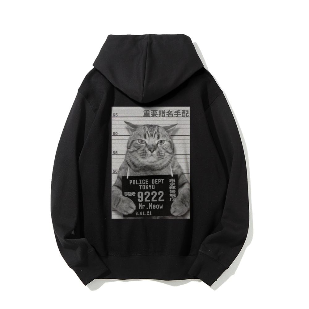 Cat Prisoner Printed Back Cotton Hoodie