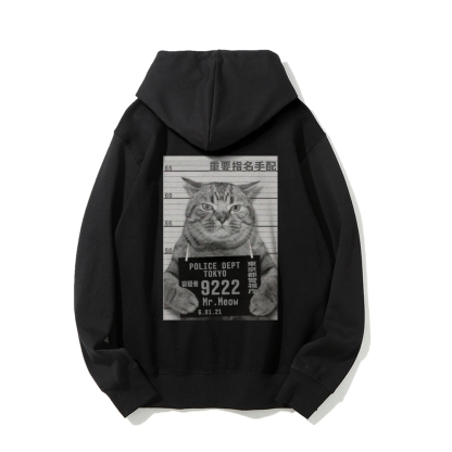 Cat Prisoner Printed Back Cotton Hoodie