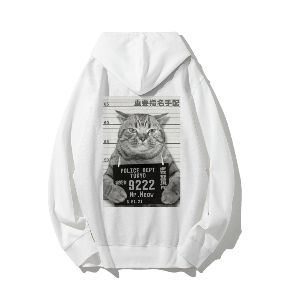 Cat Prisoner Printed Back Cotton Hoodie