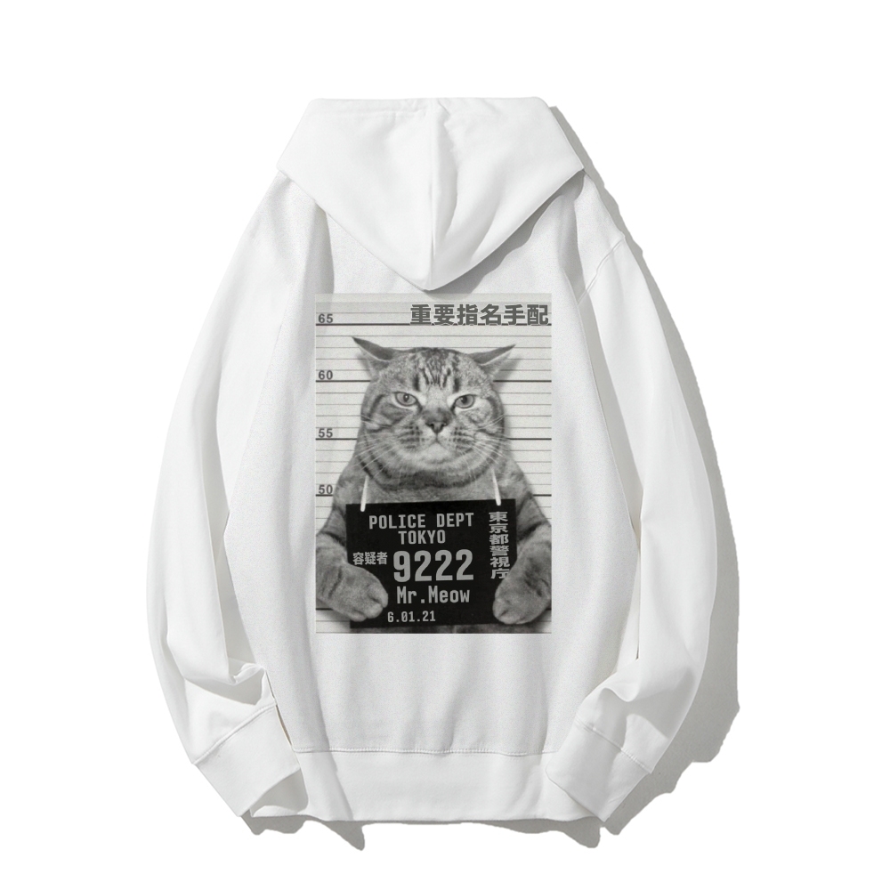 Cat Prisoner Printed Back Cotton Hoodie