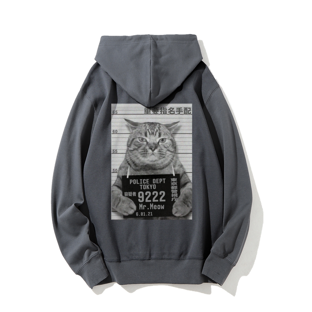 Cat Prisoner Printed Back Cotton Hoodie